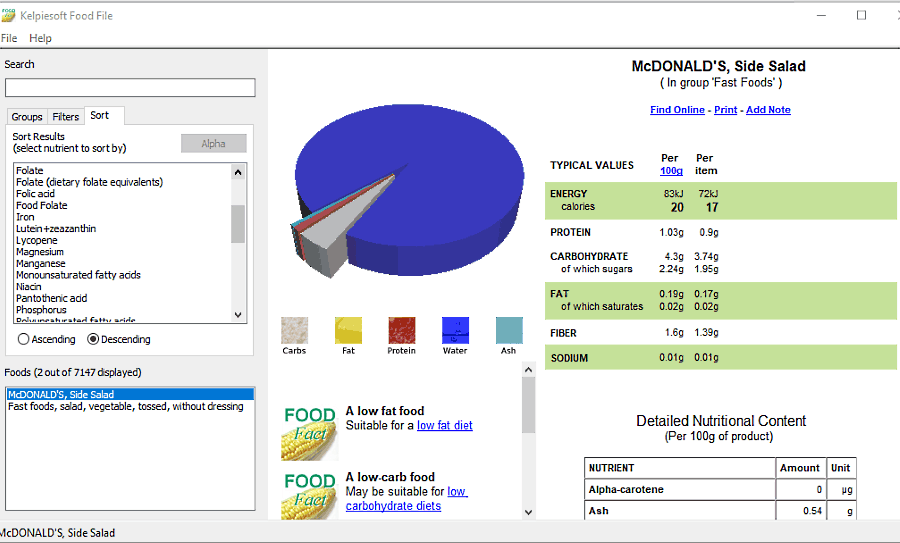 free nutrition analysis software download